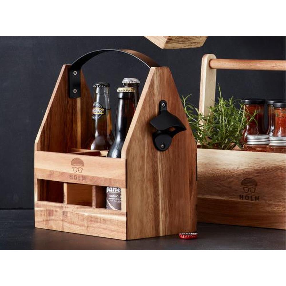 HOLM Cassetta in legno porta birra con apri bottiglie