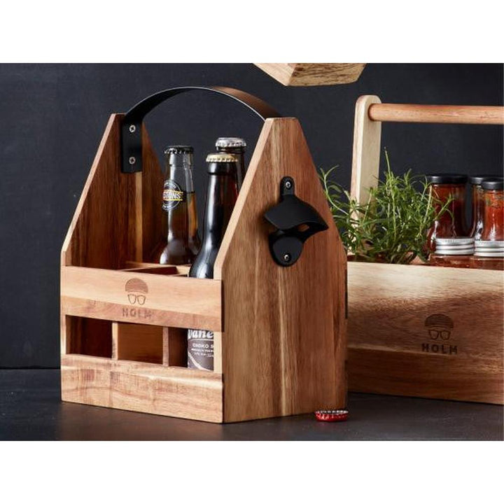 HOLM Cassetta in legno porta birra con apri bottiglie