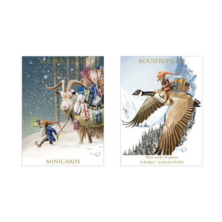 Koustrupco - Set da 10 Mini Biglietti d'Auguri Natale - Oca/Capra