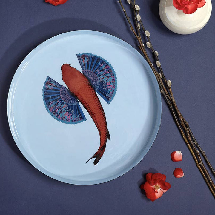 Gangzaï Design - Vassoio Rotondo In Ferro "Fishkoï" 33cm