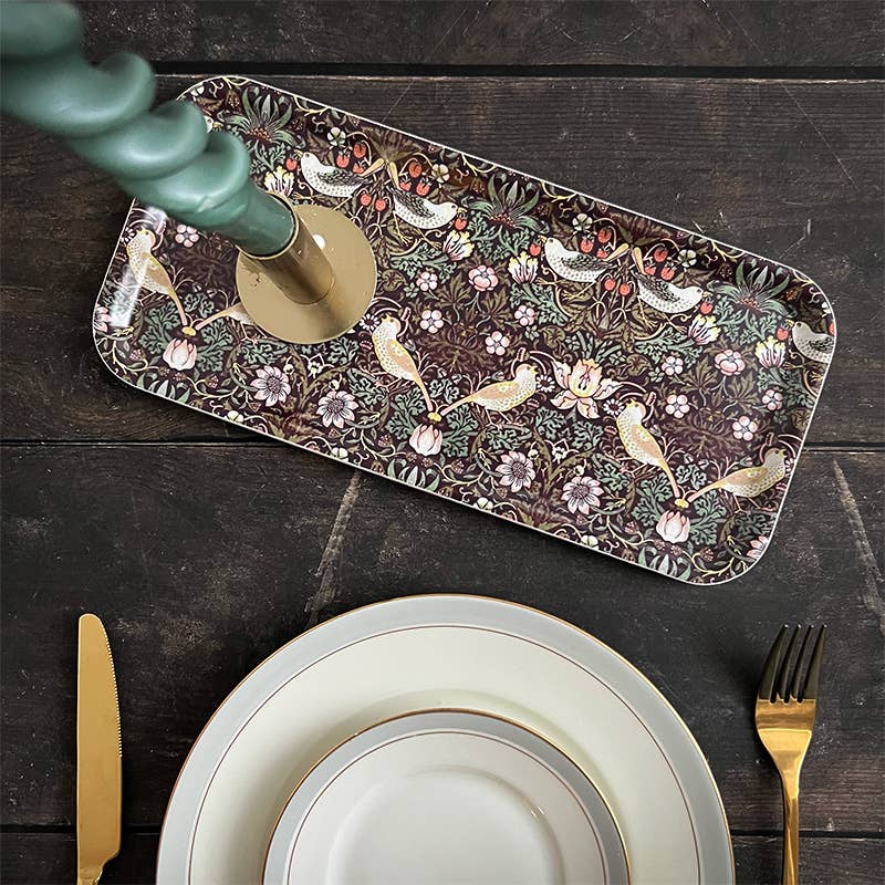 Koustrupco - Vassoio Rettangolare Bordeaux "Strawberry Thief" by William Morris