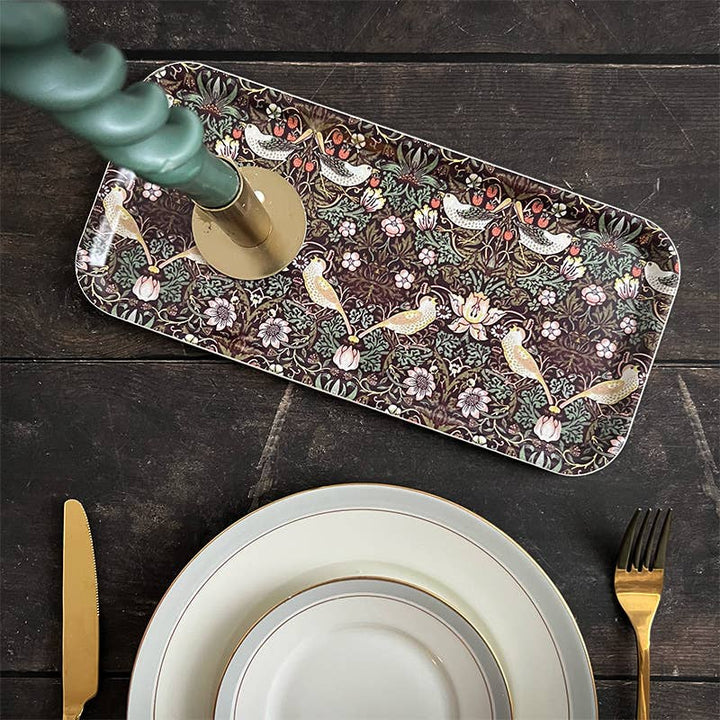 Koustrupco - Vassoio Rettangolare Bordeaux "Strawberry Thief" by William Morris