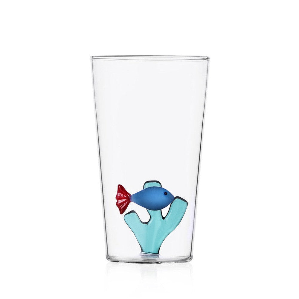 Bicchiere alto con pesciolino blu e corallo
