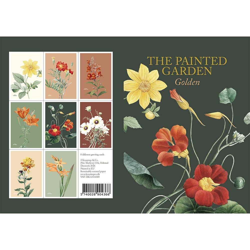 Koustrupco - Set di 8 Cartoline con Busta "Giardino Dipinto Dorato"