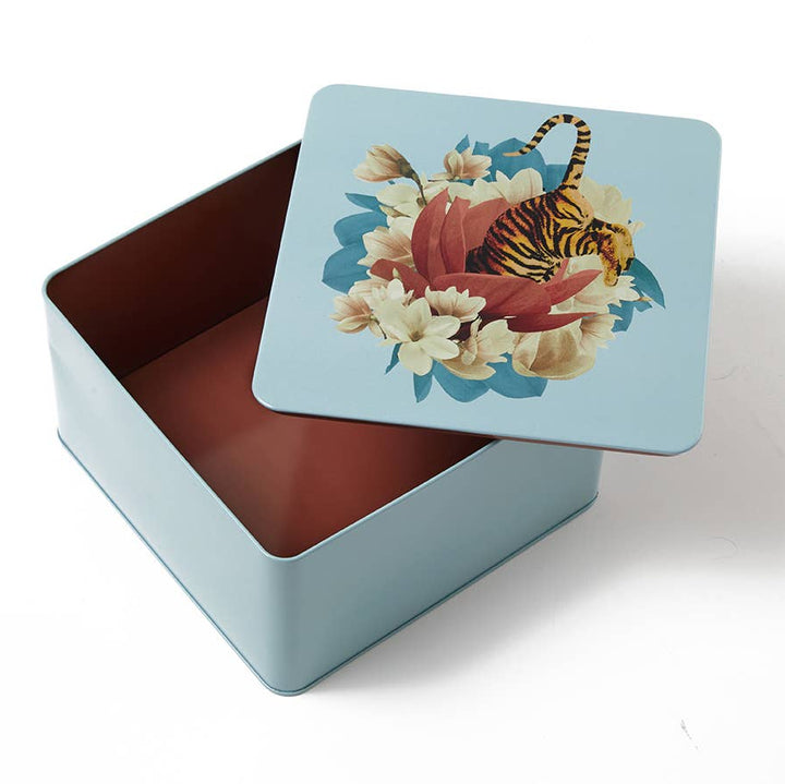 Gangzaï Design - Scatola quadrata in metallo "Tigre e Fiori"