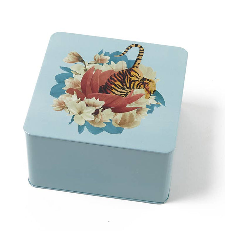 Gangzaï Design - Scatola quadrata in metallo "Tigre e Fiori"