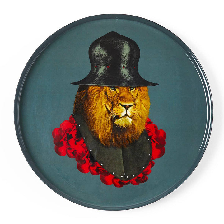 Gangzaï Design - Vassoio Rotondo In Ferro "Leone Quichotte" 33cm