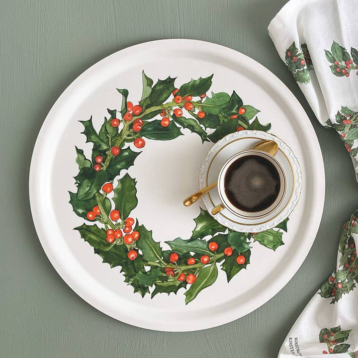 Koustrupco - Vassoio Rotondo con Ghirlanda di Agrifogli