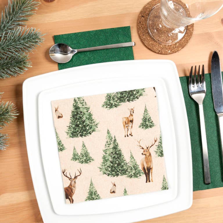 Home Fashion - Tovaglioli Natalizi in Carta "Foresta e Alci"