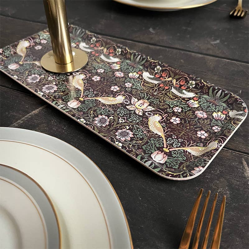 Koustrupco - Vassoio Rettangolare Bordeaux "Strawberry Thief" by William Morris